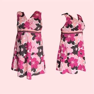 croft & barrow 3X Pink Floral V-Neck Midi Dress w/Pockets